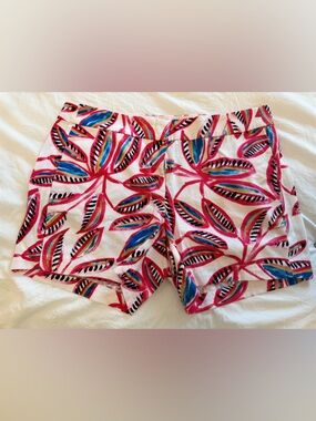 J. Crew Pink Tropical Leaf Print Shorts with Blue Accents